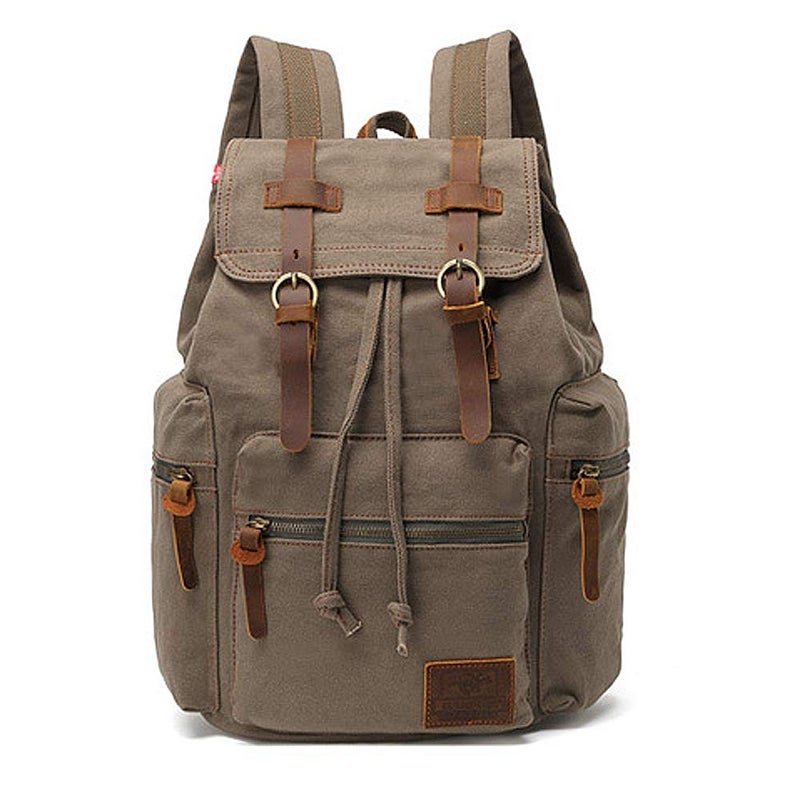 AUGUR High Capacity Canvas Vintage Backpack - for School Travel 12-15" Laptop Backapcks for Men Casual Daypacks Rucksack (M-Army Green) - Image 1